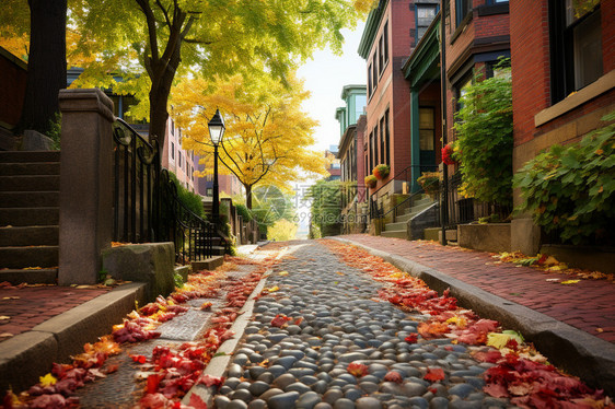 秋天欧洲房屋街道建筑景观图片