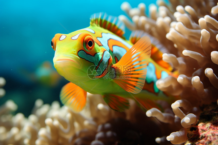 深海中的小丑鱼和珊瑚群图片