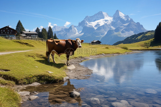 夏季草原上放牧的牛群图片