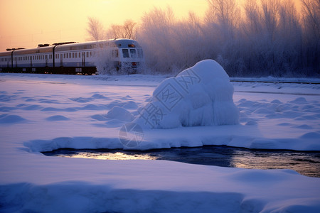 冬天雪景中运输的火车图片