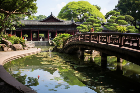 古风锦鲤素材中式古代建筑景观背景