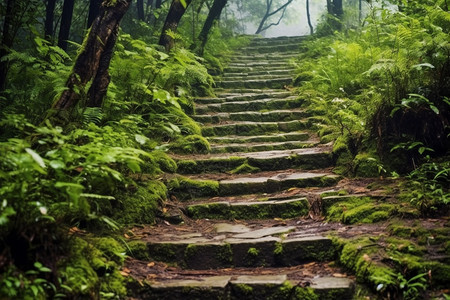 森林石梯背景图片