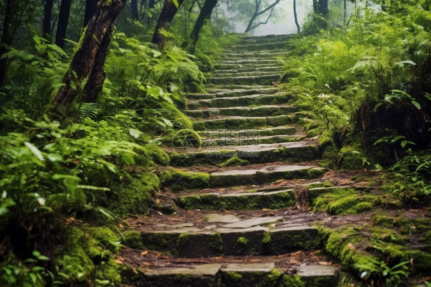 森林石梯图片