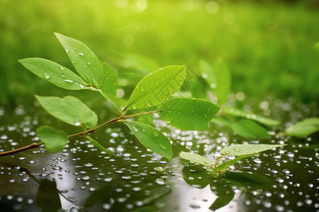 雨后绿叶的雨滴图片