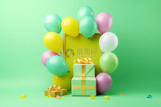 庆祝的气球和礼盒图片