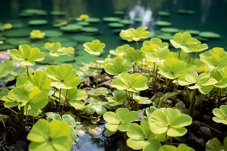 夏天池塘中美丽的浮萍景观图片