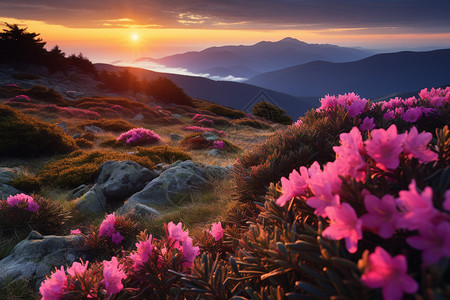 山间美丽的粉红色花朵图片
