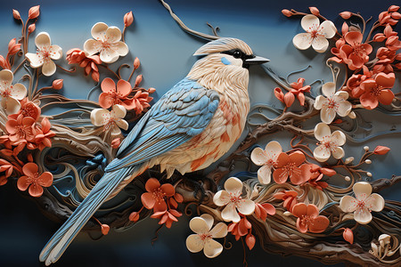 精致的花卉图案和优美的鸟类图片