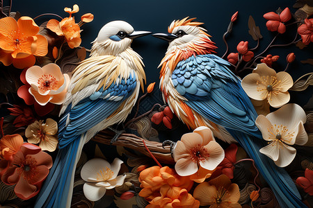 鸟儿和鲜花插图图片