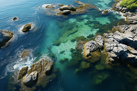 航拍海湾浅滩图片