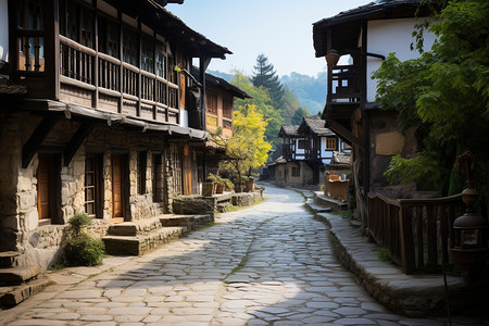 东南农村传统住宅青石板路图片