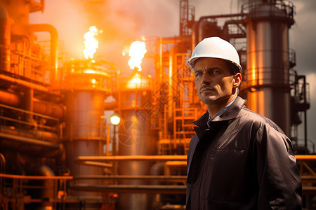 安全帽的石油厂工人图片