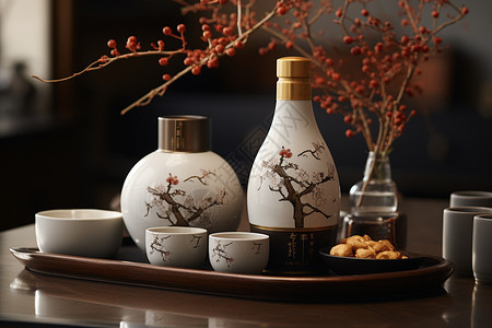 中国传统文化的陶瓷雕花酒具图片