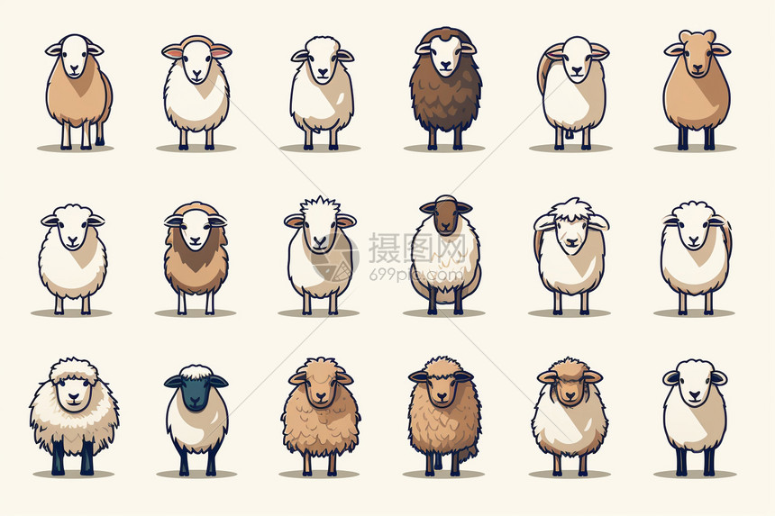 绵羊创意卡通插图图片