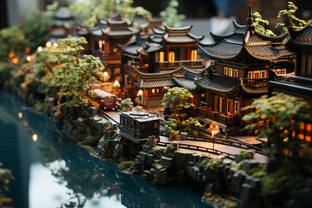 江南小镇小桥流水微雕3D模型图片