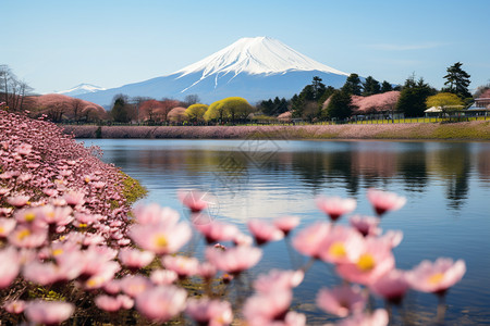 远眺富士山云彩川口高清图片