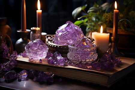 聚集贵气化煞挡灾的紫水晶和烛台图片