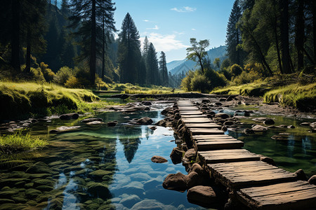 溪水上的木桥图片