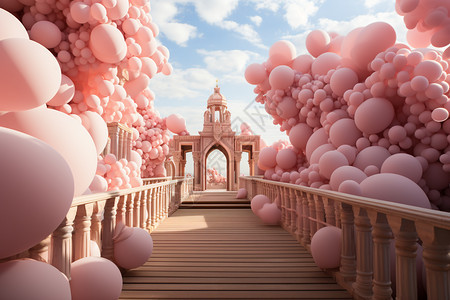 粉色的气球和城堡图片