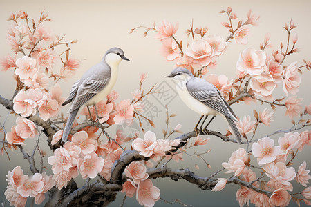 鸟语花香的插画背景图片