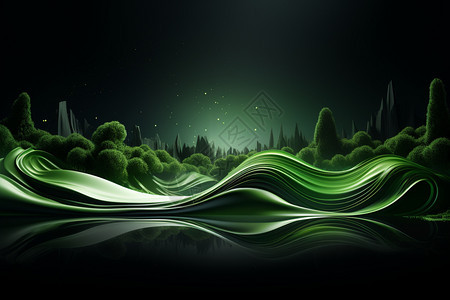 立体绿色的波浪和景观图片