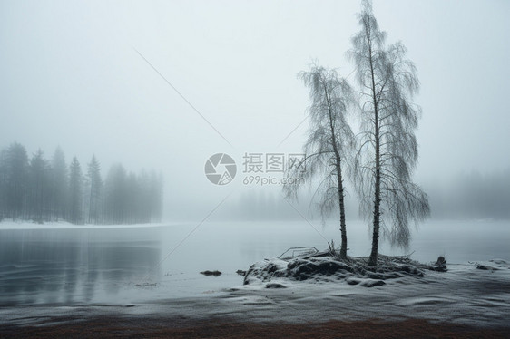 湖边的树木图片