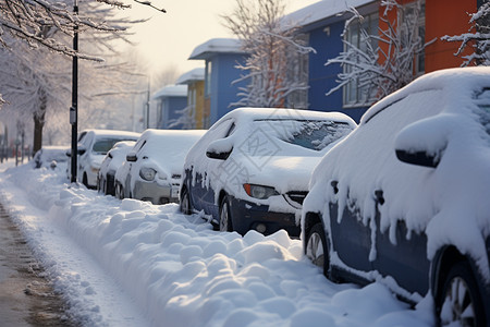 雪后街道上的汽车图片