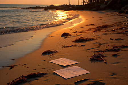 文字碎片沙滩上的手写文字背景