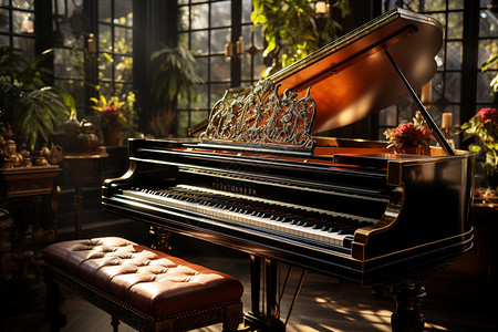 唯美意境的钢琴室场景图片