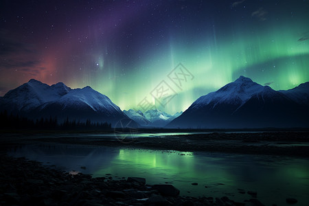 冬季北极夜晚星空和极光图片