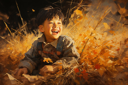 幸福躺在稻田中的小女孩图片