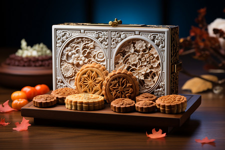 精美蛋糕精致雕花高端月饼礼盒设计图片