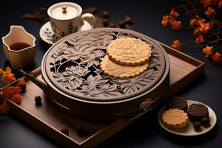 中式包装雕花月饼盒设计图片
