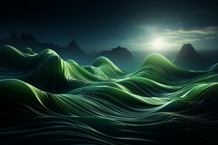 抽象3D绿色波浪墙纸图片