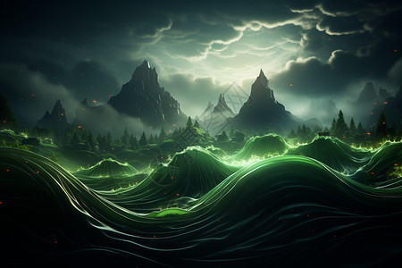 梦幻的绿色波纹背景图片