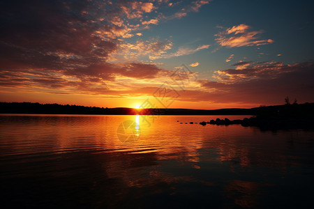 湖景夕阳下的湖面和天空背景