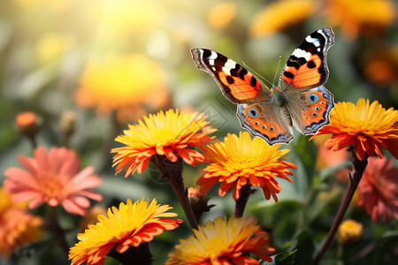 蝴蝶趴在野花上图片