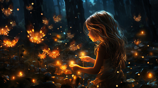 梦幻森林中的精灵女孩图片