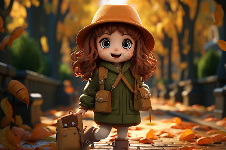 户外森林探险的小女孩图片