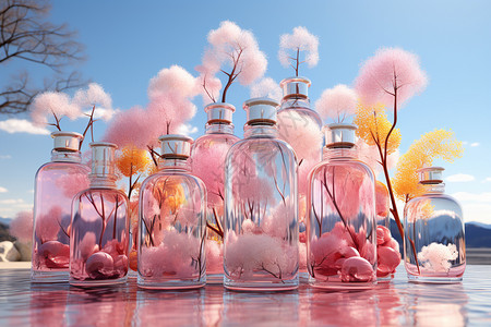 排列的粉色苏打水瓶背景图片