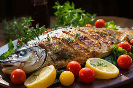 传统特色美食的炭烤鲈鱼图片
