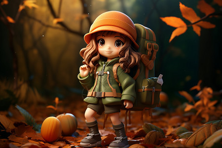 3D可爱的女孩森林背景背景图片