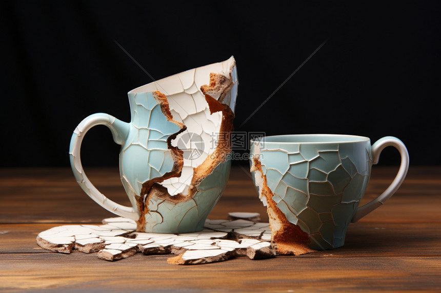 艺术感破碎的茶杯图片