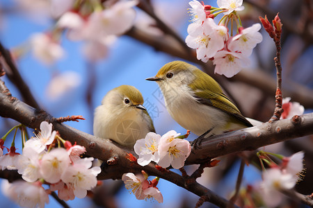 春天枝头上的绣眼鸟图片