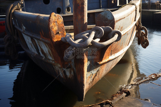 破旧生锈的渔船图片
