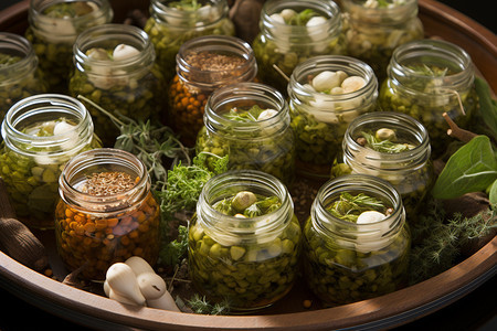 玻璃罐中腌制的蔬菜图片