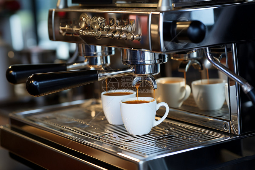 咖啡机萃取的浓缩咖啡图片