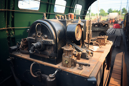 传统古老的火车驾驶舱图片