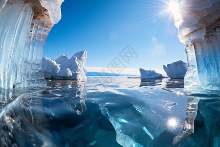 壮观的贝加尔湖冰川景观背景