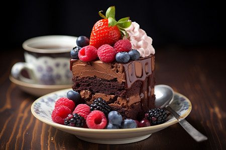 美味的水果巧克力蛋糕图片